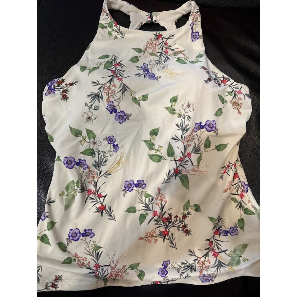 ATHLETA Floral High Neck Underwire Bra Cup Athletic Tankini Swim top 36D/DD - Picture 2 of 6